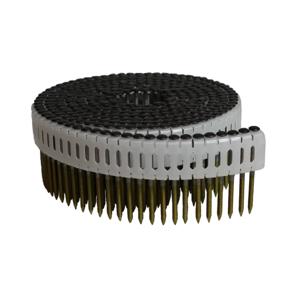 Plastic verbonden rolnagels 0º RVS zwart ringdraad ±5.8 mm bolkop gevlakt 2.5 x 50 mm