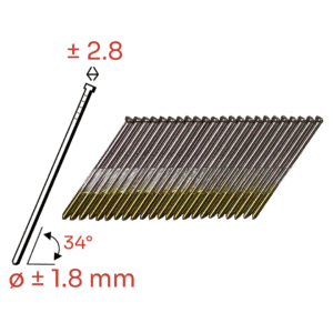 DA brads 34° RVS A2 D-head plastic tape verbonden 32–63 mm