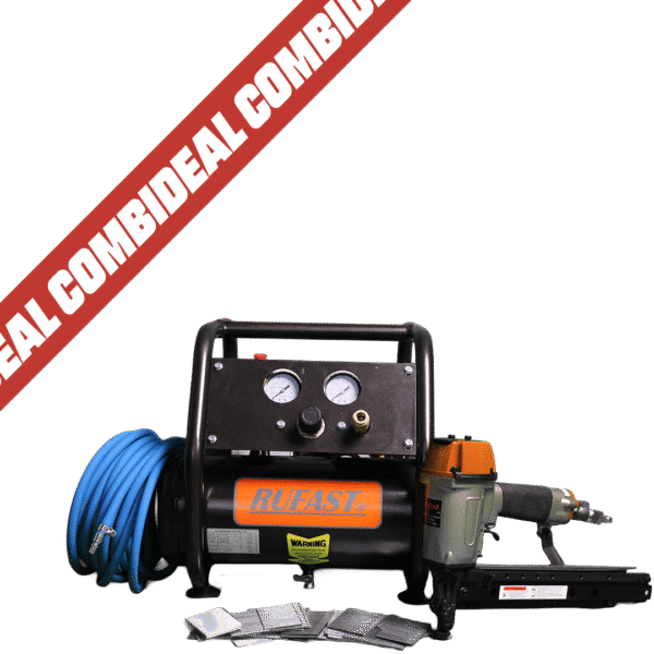 Combideal bradnailer met 16 Gauge brads en fluistercompressor