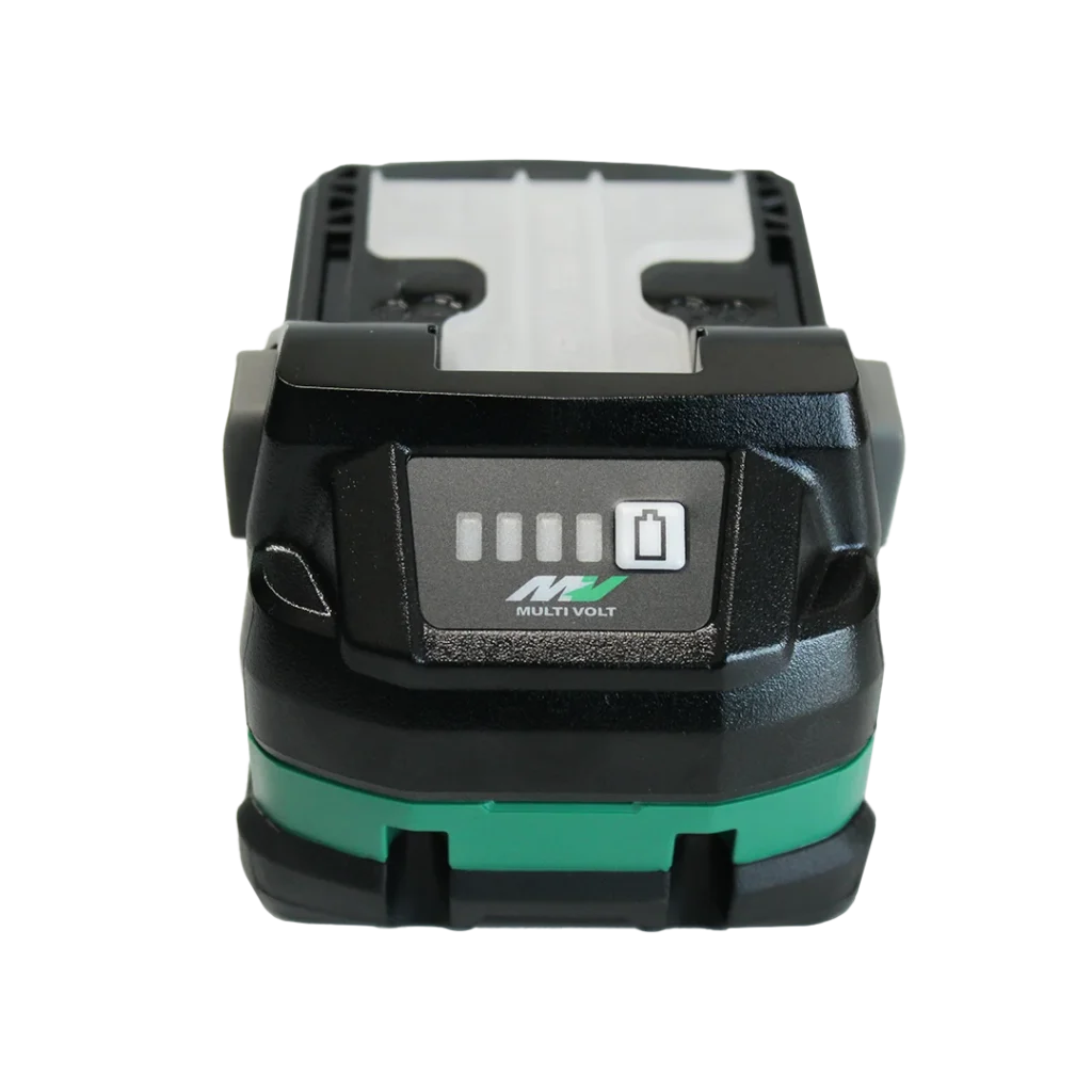 Voorzijde van de HiKOKI Multi Volt accu met laadindicator voor de NT1865DA W6Z